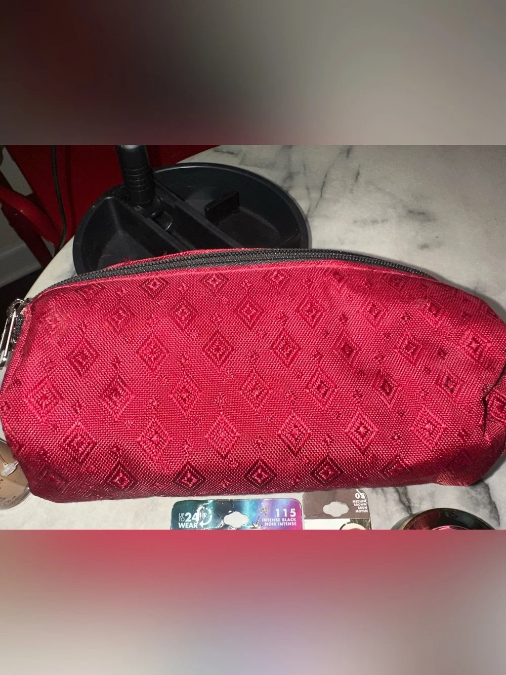 Milani Makeup Bundle with Red Cosmetic Bag and Pink Blush